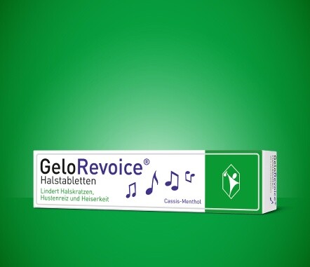 Packshot von GeloRevoice® Halstabletten Cassis-Menthol
